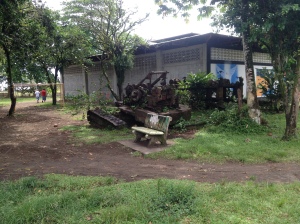 old logging machinery situated near the playground in Tortuguero village